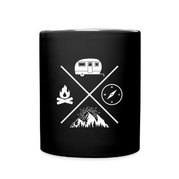 campsite caravan campfire compass - Full Colour Mug - black - Front