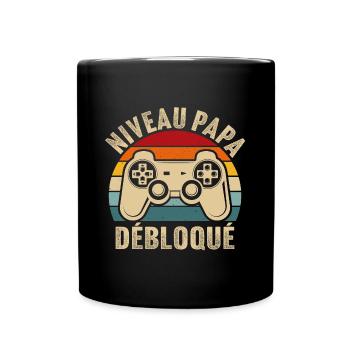Papa niveau débloqué rétro t shirt père gamer geek - Mug uni - noir - Devant
