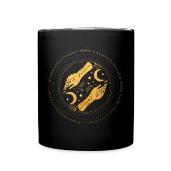 Magisch, spiritueller Halbmond mit goldenen Händen - Tasse einfarbig - Schwarz - Vorne