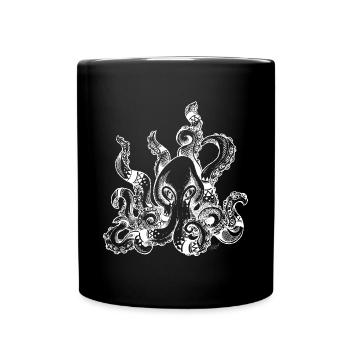 Kraken weiß | Oktopus | Abenteuer | Tintenfisch - Tasse einfarbig - Schwarz - Vorne