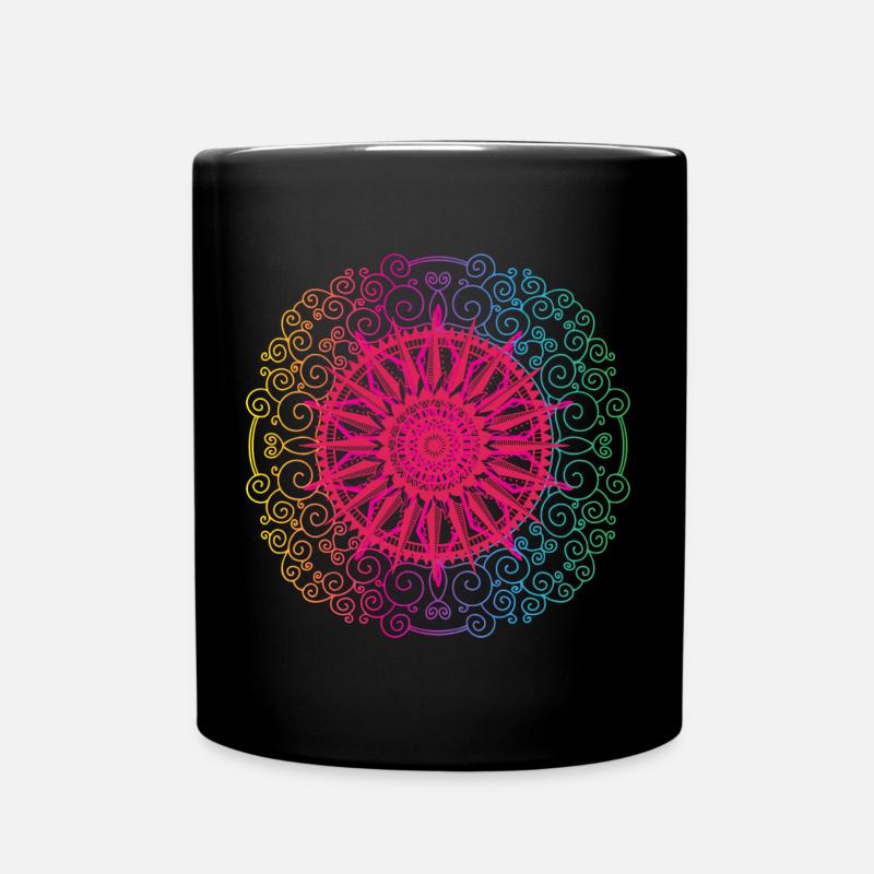 Rainbow Mandala Gradient Circle - Full Colour Mug - black