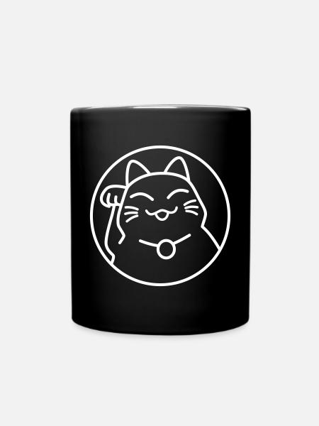Maneki Neko Neon – Glückskatze aus Japan, Kawaii - Tasse einfarbig - Schwarz