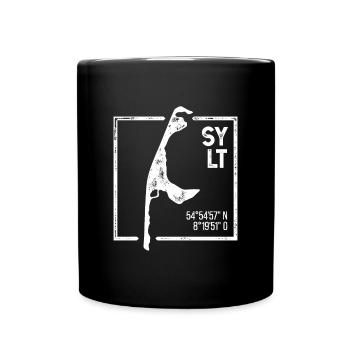 Sylt | Insel-Silhouette Stempel-Design - Tasse einfarbig - Schwarz - Vorne
