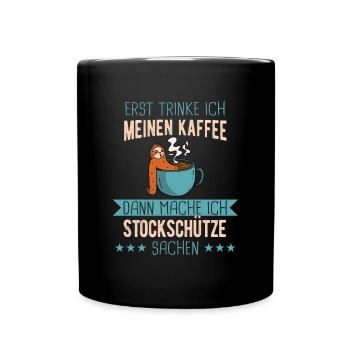 Stockschießen Eisstockschießen Eisstock Spruch - Tasse einfarbig - Schwarz - Vorne