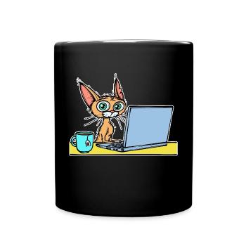 Laptop Home Office Statement Katze Kaffee Karriere - Tasse einfarbig - Schwarz - Vorne