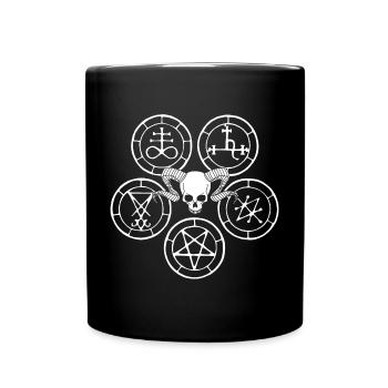 White demon skull and demonic symbols - Full Colour Mug - black - Front