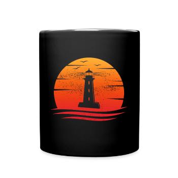 Leuchtturm retro küste ostsee nordsee küste - Tasse einfarbig - Schwarz - Vorne