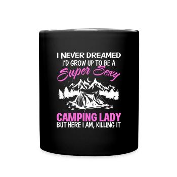 Camping Lady - Tasse einfarbig - Schwarz - Vorne
