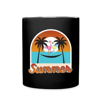 Fièvre du hamac avec flamant rose et coucher de soleil - Mug uni - noir - Devant