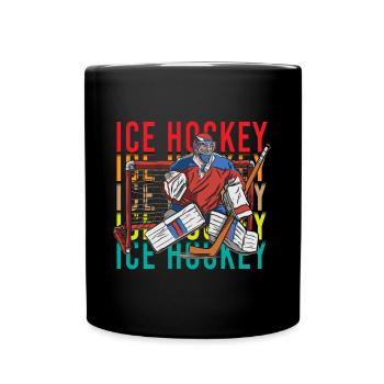 Bâton de hockey sur glace Masque de hockey sur glace Sport - Mug uni - noir - Devant