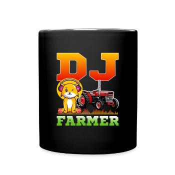 DJ Farmer Cat Farm Driving Tractor Music Funny - Full Colour Mug - black - Front