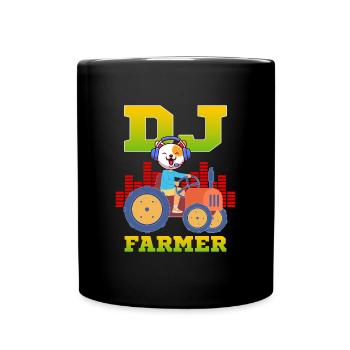 DJ Farmer Cat Farm Driving Tractor Music Funny - Full Colour Mug - black - Front