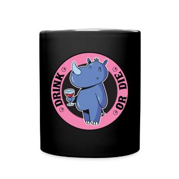 Saufen Bier Trinken - Lustiges Saufen Nashorn - Tasse einfarbig - Schwarz - Vorne