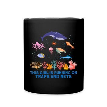 Girl Net Boat Marine Biologist Biology Ocean - Full Colour Mug - black - Front