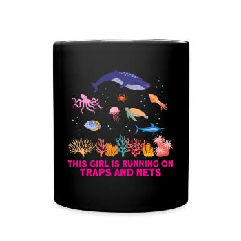 Girl Net Boat Marine Biologist Biology Ocean - Full Colour Mug - black - Front