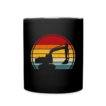 Rétro Excavatrice Excavatrice Conducteur Chantier de construction Ouvrier de la construction - Mug uni - noir - Devant