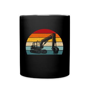 Rétro Excavatrice Excavatrice Conducteur Chantier de construction Ouvrier de la construction - Mug uni - noir - Devant