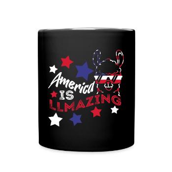 USA Funny Llama Drapeau américain 4 juillet - Mug uni - noir - Devant