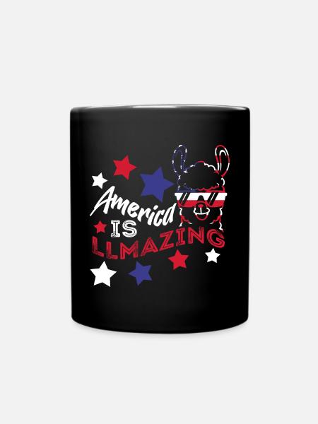 USA Lustiges Llama Amerikanische Flagge 4. Juli - Tasse einfarbig - Schwarz