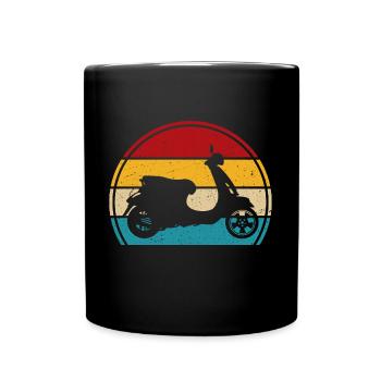 Motorroller Retro rollerfahren scooter moped - Tasse einfarbig - Schwarz - Vorne