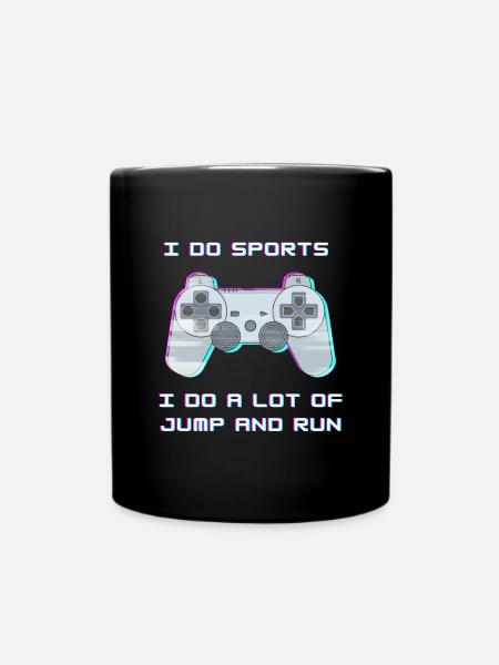 Funny Gaming Saying Gamer Jump and Run Sport - Full Colour Mug - black