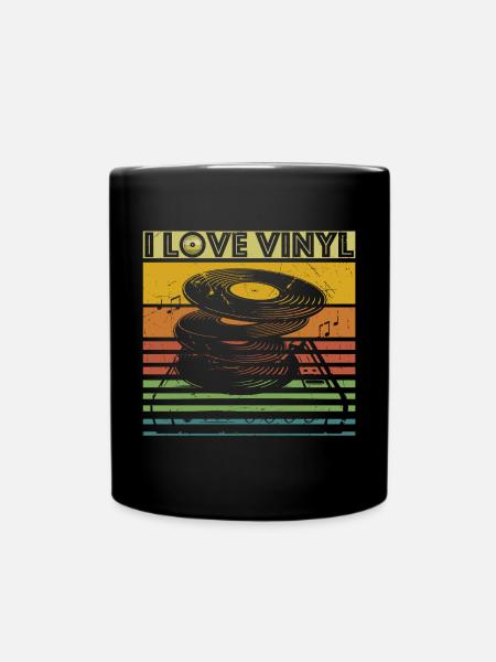 I Love Vinyl - Retro Turntable DJ Music LP - Full Colour Mug - black