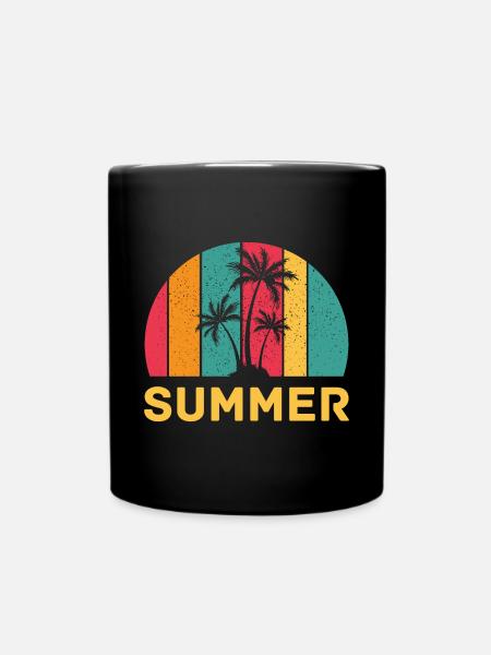 Retro Palms Summer Holiday Travel - Full Colour Mug - black