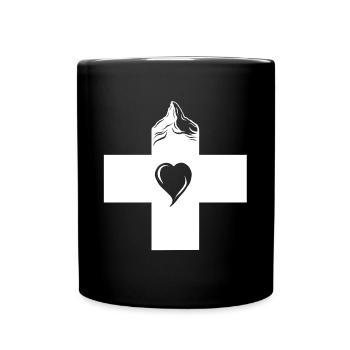 Für Schweiz-Fans mit Matterhorn und Herz - Tasse einfarbig - Schwarz - Vorne