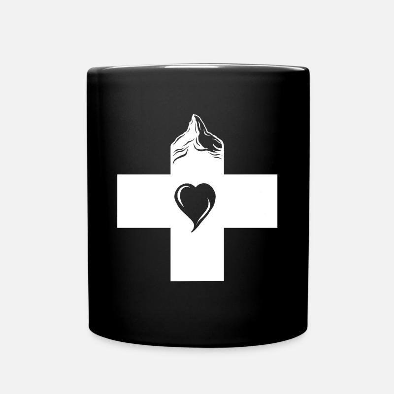 Für Schweiz-Fans mit Matterhorn und Herz - Tasse einfarbig - Schwarz