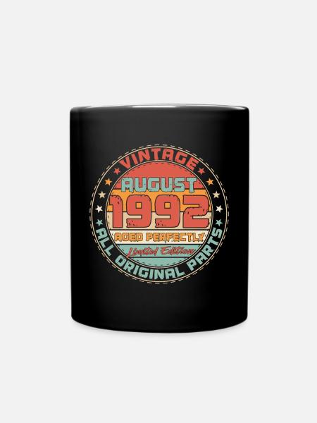 1992 August Vintage Jahrgang Geburtstag Geschenk - Tasse einfarbig - Schwarz