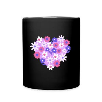 Herz aus Blumen - Tasse einfarbig - Schwarz - Vorne