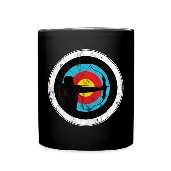 Bogenschiessen Bogenschütze mit Zielscheibe - Tasse einfarbig - Schwarz - Vorne