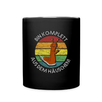 Nacktschnecke komplett aus dem Häuschen retro - Tasse einfarbig - Schwarz - Vorne