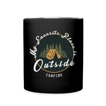 Mein Lieblingsplatz ist Draußen - Tasse einfarbig - Schwarz - Vorne