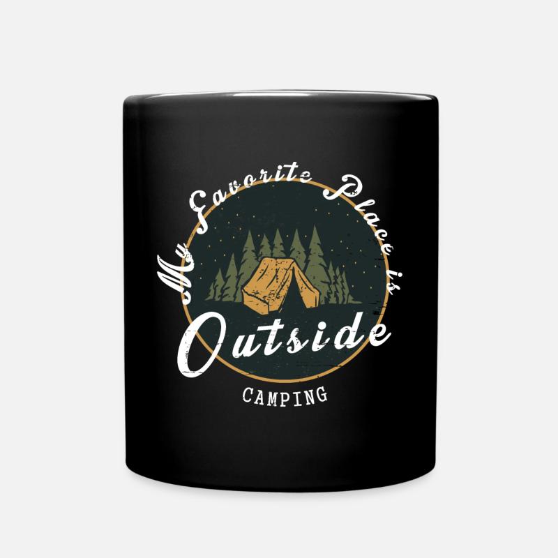 Mein Lieblingsplatz ist Draußen - Tasse einfarbig - Schwarz