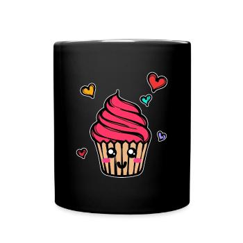 Cupcake Herz Backen Lecker Naschen Süßigkeiten - Tasse einfarbig - Schwarz - Vorne