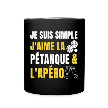 J'aime la pétanque et l' apéro cadeau homme femme - Mug uni - noir - Devant