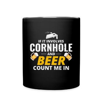 Cornhole Drinking Bean Bag Toss Jeu de pelouse en plein air - Mug uni - noir - Devant