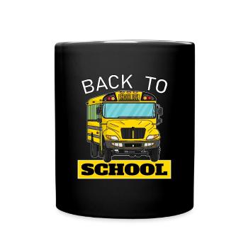 Back to school, Schulbeginn, Schulbus - Tasse einfarbig - Schwarz - Vorne
