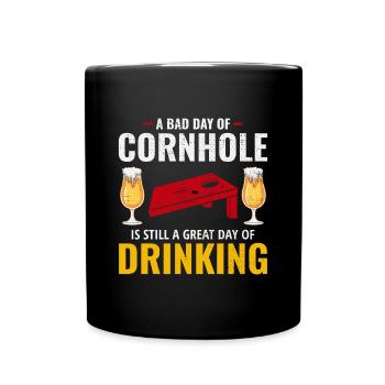 Cornhole Drinking Bean Bag Toss Jeu de pelouse en plein air - Mug uni - noir - Devant