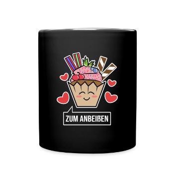 Süßigkeiten Cupcake Schokolade Nachspeise Herz - Tasse einfarbig - Schwarz - Vorne