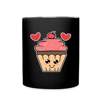 Cupcake Herz Lecker Naschen Süßigkeiten Kalorien - Tasse einfarbig - Schwarz - Vorne