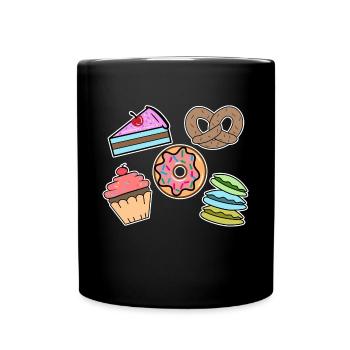 Sweets Snacking Cake Cookies Cupcake Donut - Full Colour Mug - black - Front