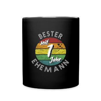 bester Ehemann seit 1 Jahr 1. Hochzeitstag retro - Tasse einfarbig - Schwarz - Vorne