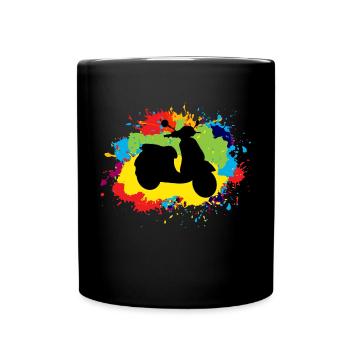 Roller Fahrer Motorrad Moped Fahrrad Aquarell - Tasse einfarbig - Schwarz - Vorne