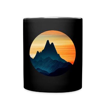 Berge Sonnenaufgang Silhouette Berg Bergsteiger - Tasse einfarbig - Schwarz - Vorne