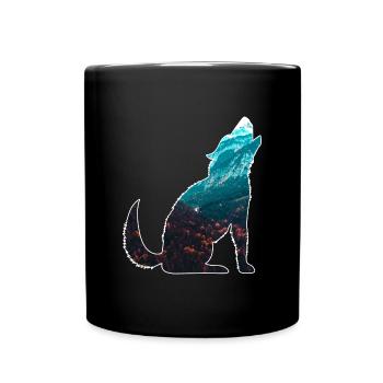 Die Wildnis ruft Wolf Berge Wald Natur Wandern - Tasse einfarbig - Schwarz - Vorne