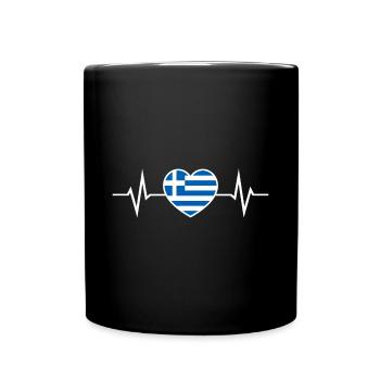 Griechenland Herzschlag EKG Griechische Flagge - Tasse einfarbig - Schwarz - Vorne