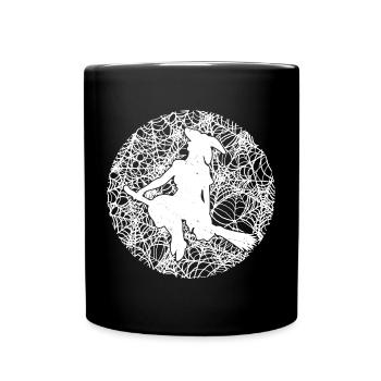 Spooky Spider Web Witchcraft Broomstick Halloween - Full Colour Mug - black - Front