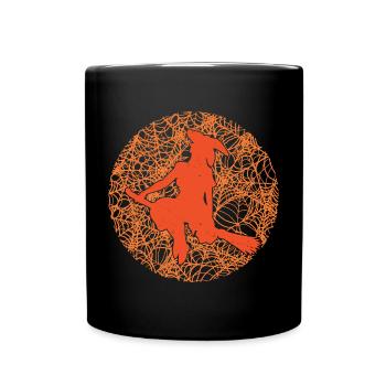 Spooky Spider Web Witchcraft Broomstick Halloween - Full Colour Mug - black - Front